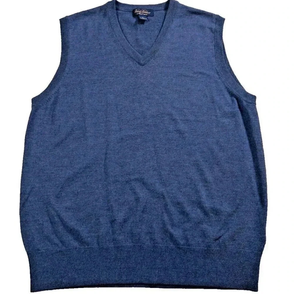 Brooks Brothers Wool Vest Blue Men XL Vintage FALL PREPPY SWEATER WEATHER Granpa